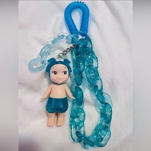 Sonny Angel blue soda pig keychain bag charm with crystal candy wristlet